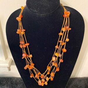 Polished Carnelian Beaded Multi-Strand Hand Knotted Rope Necklace